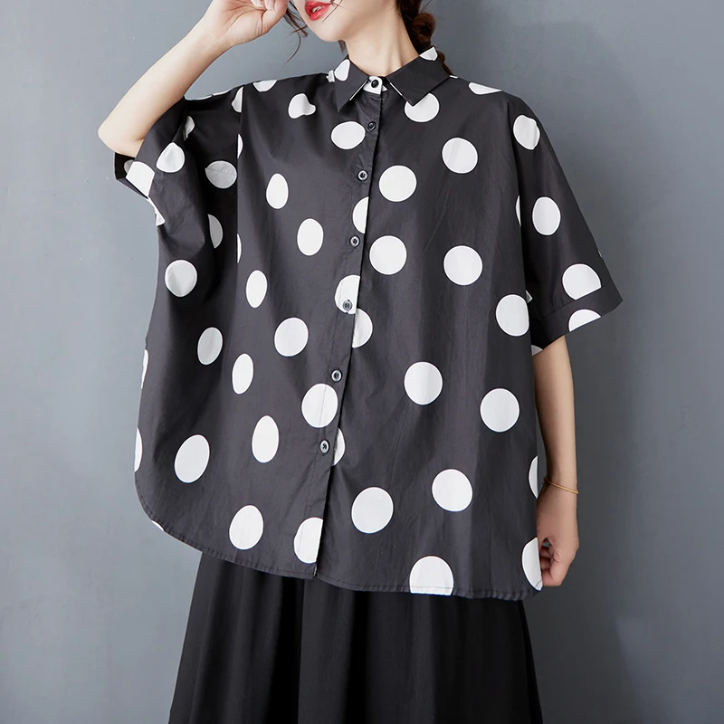 Casual Polka Dot Artistic Print Loose Fit Single Button Women's Shirt Versatile Breathable Cotton Blend Summer Top
Casual Polka Dot Artistic Print Loose Fit Single Button Women's Shirt Versatile Breathable Cotton Blend Summer Top
