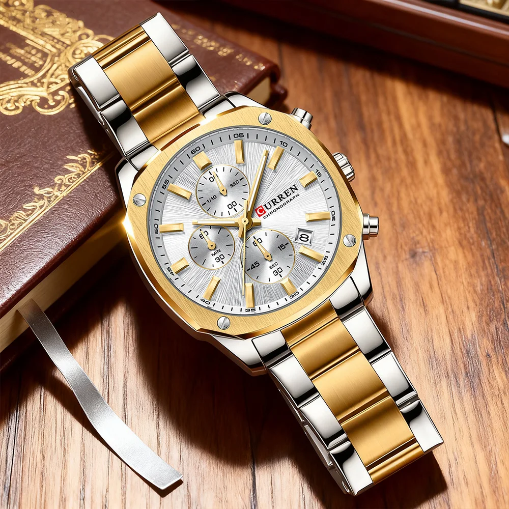 CURREN деловые повседневные часы с хронографом для мужчин, ремешок из нержавеющей стали с квадратным циферблатом, светящимися стрелками - кварцевый механизм
CURREN деловые повседневные часы с хронографом для мужчин, ремешок из нержавеющей стали с квадратным циферблатом, светящимися стрелками - кварцевый механизм