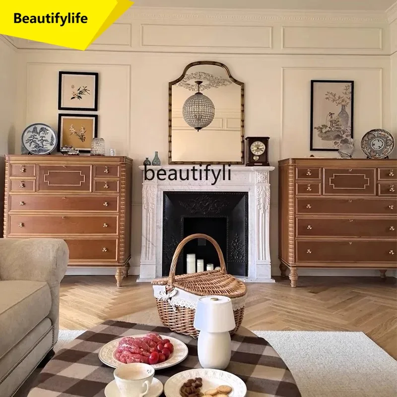 French Retro Solid Wood Chest of Drawers Distressed Living Room Bedroom Sofa Side Cabinet Wall-Mounted Storage Display Cabinet
French Retro Solid Wood Chest of Drawers Distressed Living Room Bedroom Sofa Side Cabinet Wall-Mounted Storage Display Cabinet