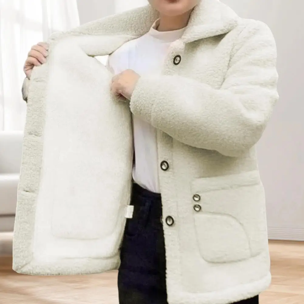 Winter Women Fleece Coat Thickened Single-breasted Warm Lady Coat With Pockets Solid Color Turn-down Collar Long Sleeves Outwear
Winter Women Fleece Coat Thickened Single-breasted Warm Lady Coat With Pockets Solid Color Turn-down Collar Long Sleeves Outwear