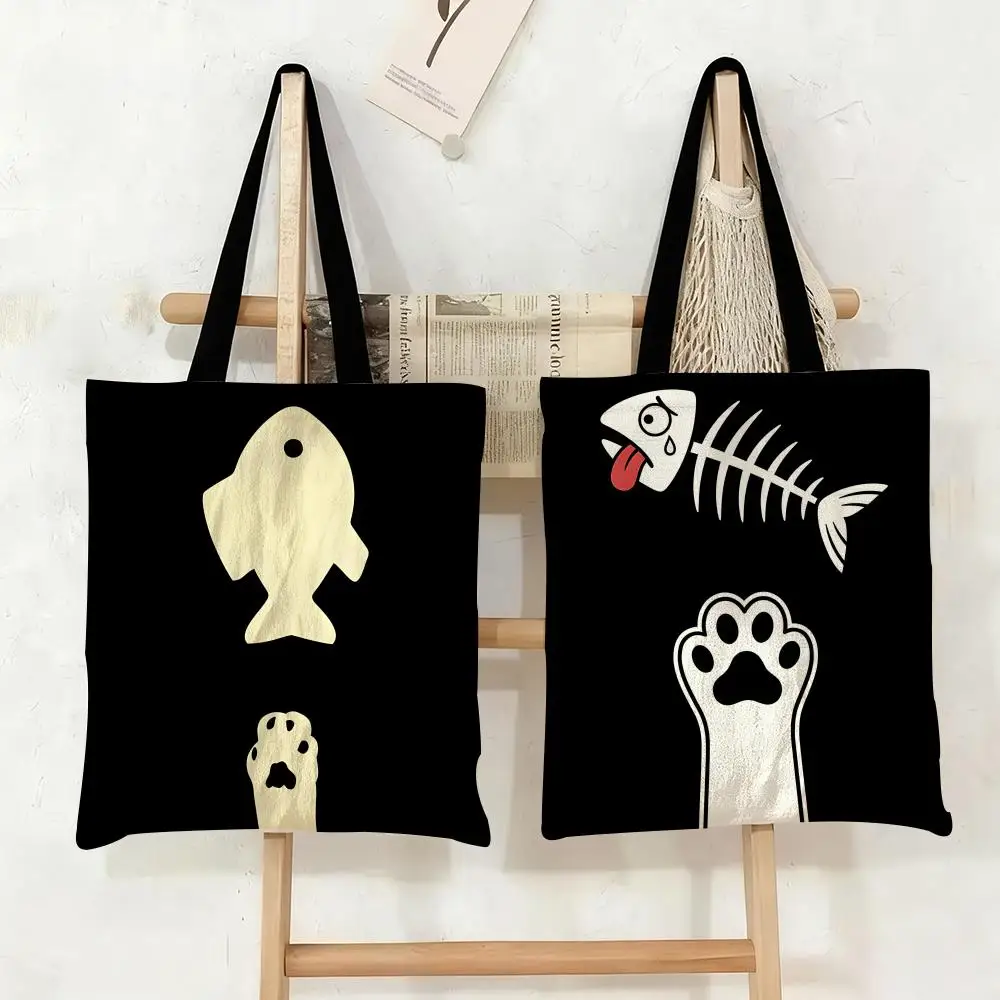 Cat Eating Fish Storage Bags Canvas Tote Bag Large Capacity Double-Sided Print Reusable Shopping Bag Shoulder Bag
Cat Eating Fish Storage Bags Canvas Tote Bag Large Capacity Double-Sided Print Reusable Shopping Bag Shoulder Bag