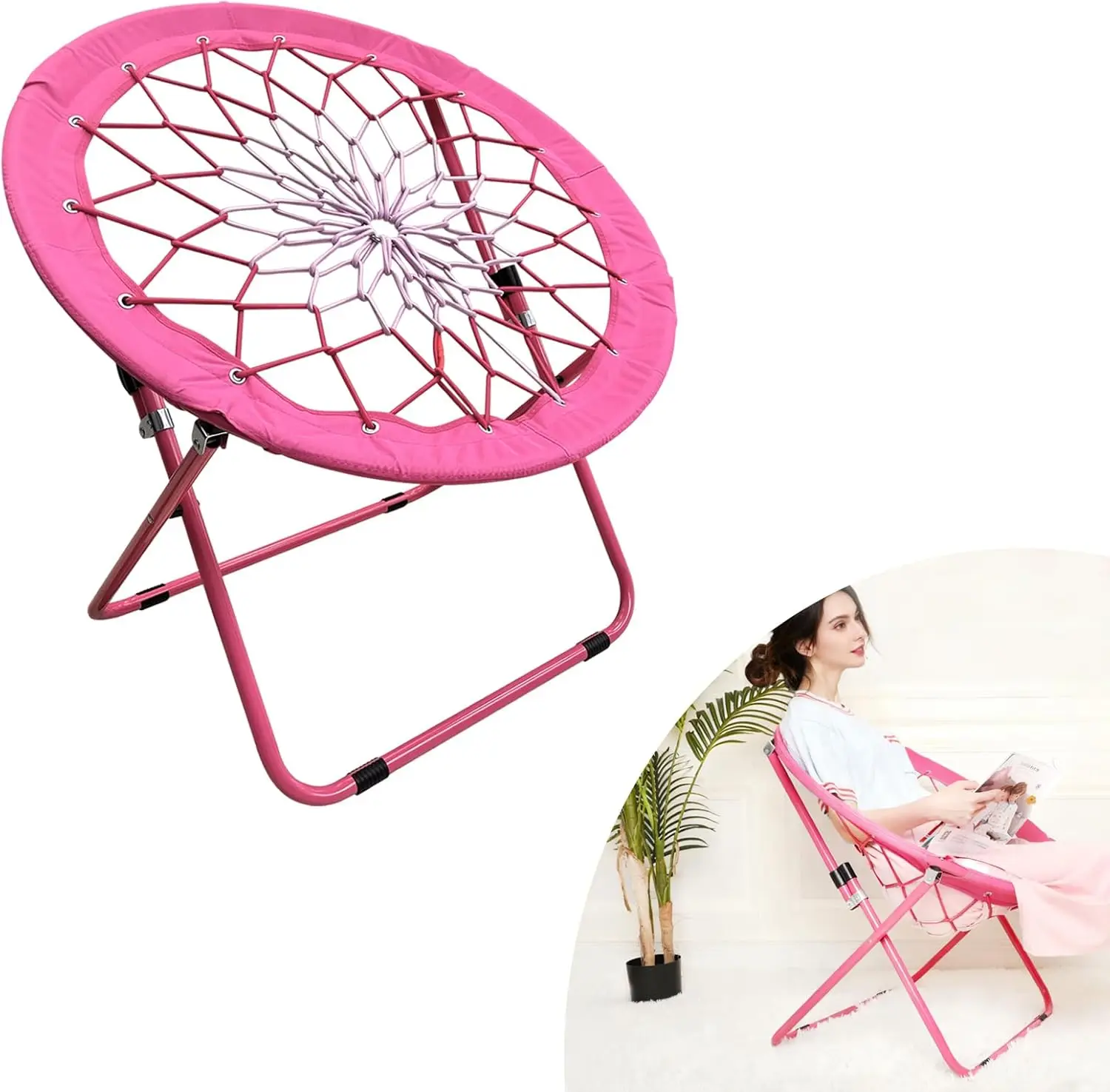 Folding Bungee Lounge Chair for Room or Garden – Fun Bouncy Web Chair for Relaxation, Outdoor & Indoor Use (Pink)
Folding Bungee Lounge Chair for Room or Garden – Fun Bouncy Web Chair for Relaxation, Outdoor & Indoor Use (Pink)