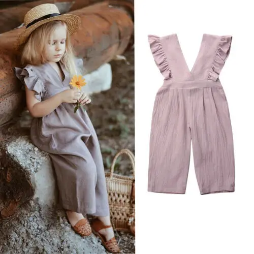 New Little Girls Jumpsuit Sleeveless Ruffle Solid Color Hollow Back Loose Romper Summer Back Straps Long Wide Leg Pants Jumpsuit
New Little Girls Jumpsuit Sleeveless Ruffle Solid Color Hollow Back Loose Romper Summer Back Straps Long Wide Leg Pants Jumpsuit