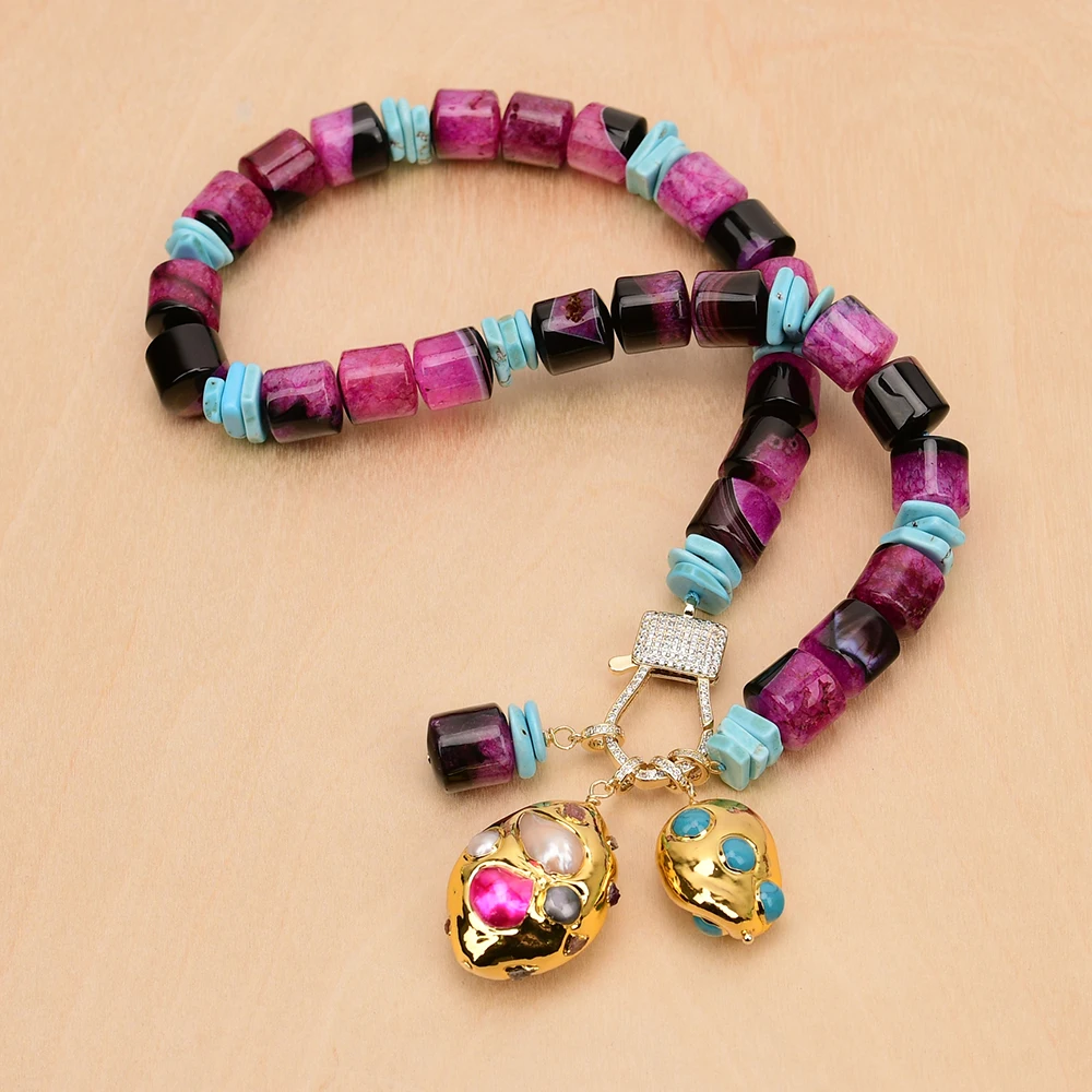 GG Natural Stone Multi Color Agate Blue Turquoise Handmade Chokers Necklace Baroque Shell Pendant
GG Natural Stone Multi Color Agate Blue Turquoise Handmade Chokers Necklace Baroque Shell Pendant