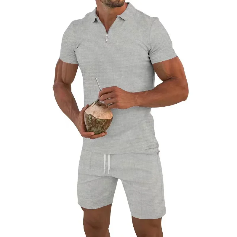 Summer Men's Polo Shirt Set Solid Color Waffle Short Sleeve Slim Lapel T-shirt Casual Men's Set
Summer Men's Polo Shirt Set Solid Color Waffle Short Sleeve Slim Lapel T-shirt Casual Men's Set