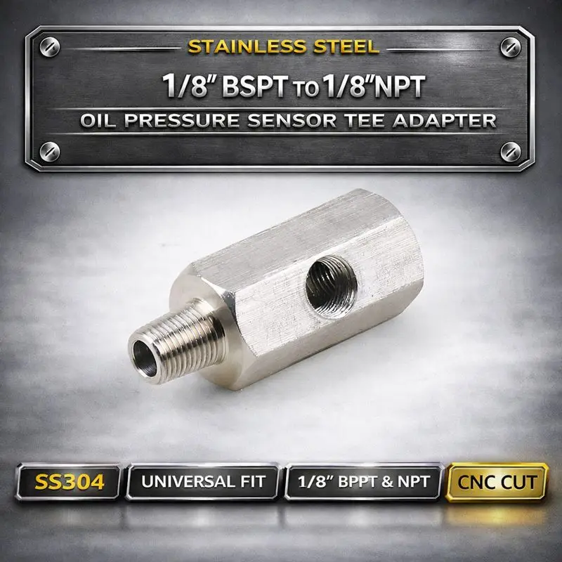 1 8 BSPT Oil Pressure Sensor Tee Adapter to 1 8 NPT Gauge Stainless Steel Universal Turbo Oil Feed Auto Parts
1 8 BSPT Oil Pressure Sensor Tee Adapter to 1 8 NPT Gauge Stainless Steel Universal Turbo Oil Feed Auto Parts