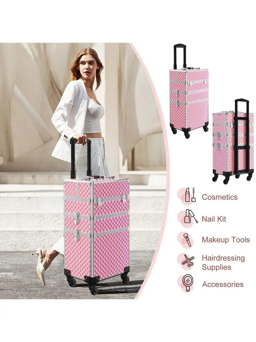 Pink Rolling Makeup Train Case With Wheels Lockable Cosmetic Organizer For Travel Salon Nail Artist
Pink Rolling Makeup Train Case With Wheels Lockable Cosmetic Organizer For Travel Salon Nail Artist