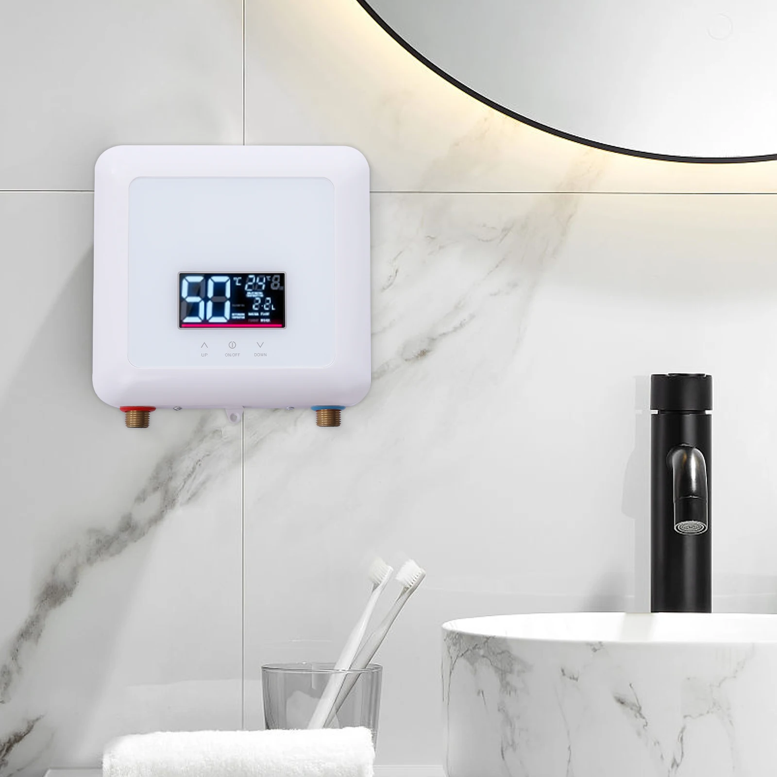 5500W White Instant Water Heater,110V Tankless Cast Aluminum Water Heater Electric with LED Display for Kitchens,Bathrooms
5500W White Instant Water Heater,110V Tankless Cast Aluminum Water Heater Electric with LED Display for Kitchens,Bathrooms