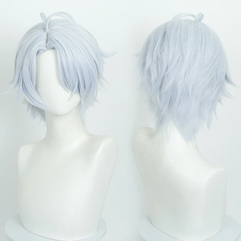 Cosplay blue and silver-white scalp top short hair wig
Cosplay blue and silver-white scalp top short hair wig