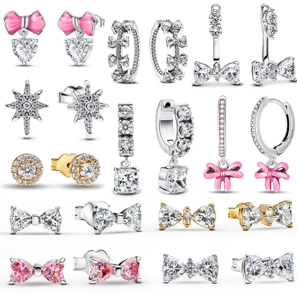 New 925 sterling silver sparkling pink bow earrings and Pav é Dangle earrings, a sweet and romantic jewelry gift for girls
New 925 sterling silver sparkling pink bow earrings and Pav é Dangle earrings, a sweet and romantic jewelry gift for girls