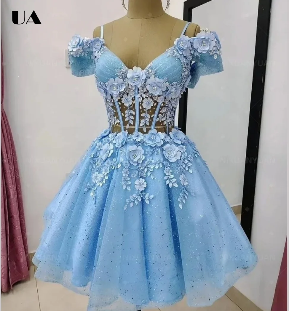 ULBYANRY Customized Off-the-shoulder 3D Flower Mini Ball Gown, Exquisite Applique Bridemaid Dress, Sparkly Cocktail Party Dress
ULBYANRY Customized Off-the-shoulder 3D Flower Mini Ball Gown, Exquisite Applique Bridemaid Dress, Sparkly Cocktail Party Dress