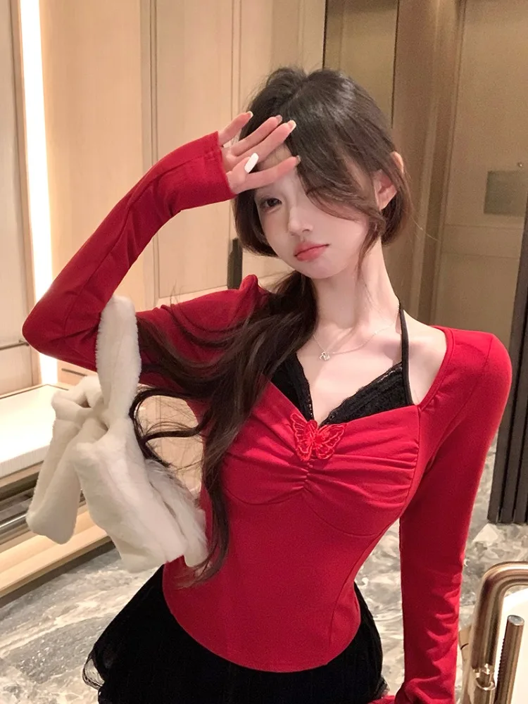 Pure Desire Lace V-neck Long Sleeve Short T-shirt Sexy Girl Autumn Winter Slimming Inner Wear Base Shirt Korean Style Commute
Pure Desire Lace V-neck Long Sleeve Short T-shirt Sexy Girl Autumn Winter Slimming Inner Wear Base Shirt Korean Style Commute