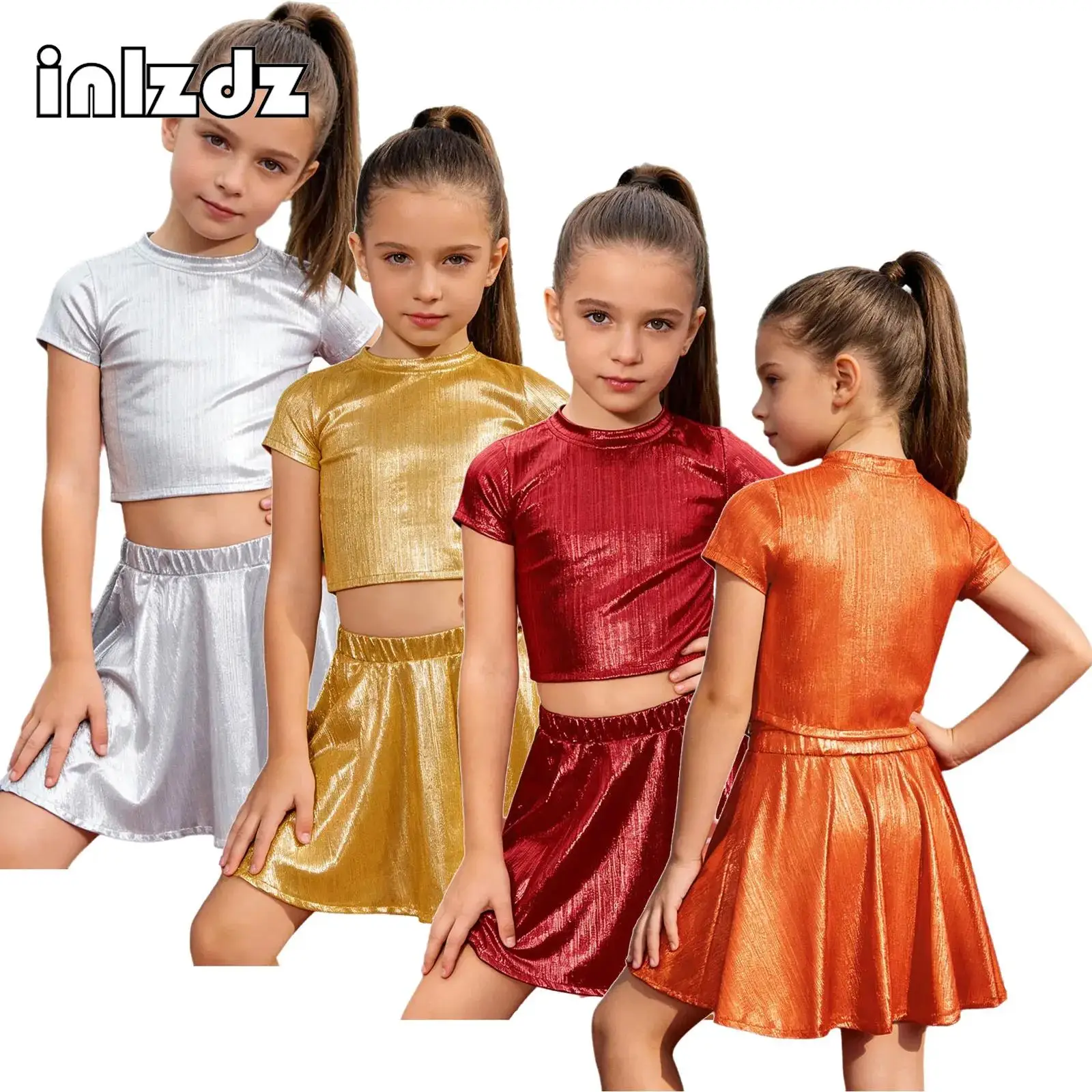 Big Girls Jazz Hip-Hop Dance Outfit Cheerleading Performance Set Rhinestone Metallic Crop Top+Shiny Skirts 2-piece Dancewear Set
Big Girls Jazz Hip-Hop Dance Outfit Cheerleading Performance Set Rhinestone Metallic Crop Top+Shiny Skirts 2-piece Dancewear Set