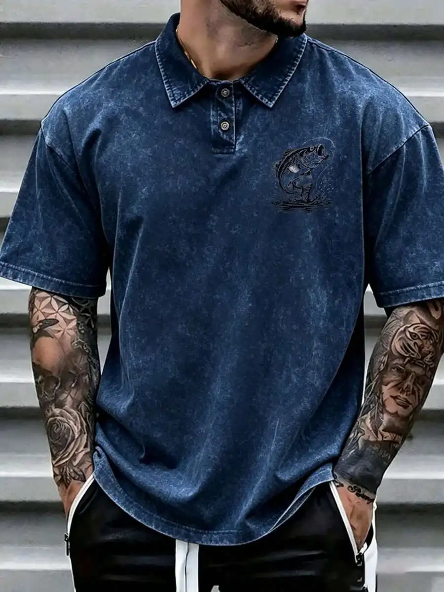 Washed Vintage Cotton Mens Short Sleeve Shirt With Bass Fish Print Casual Summer Top
Washed Vintage Cotton Mens Short Sleeve Shirt With Bass Fish Print Casual Summer Top