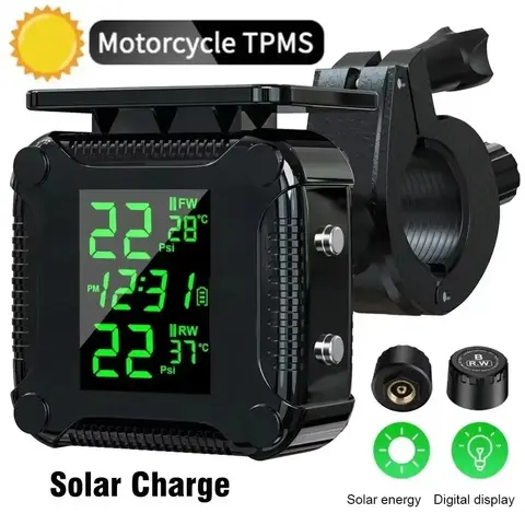 Système de surveillance de la pression des pneus de moto, affichage coloré, TPMS sans fil, Charge solaire, capteur d'alarme de température des pneus