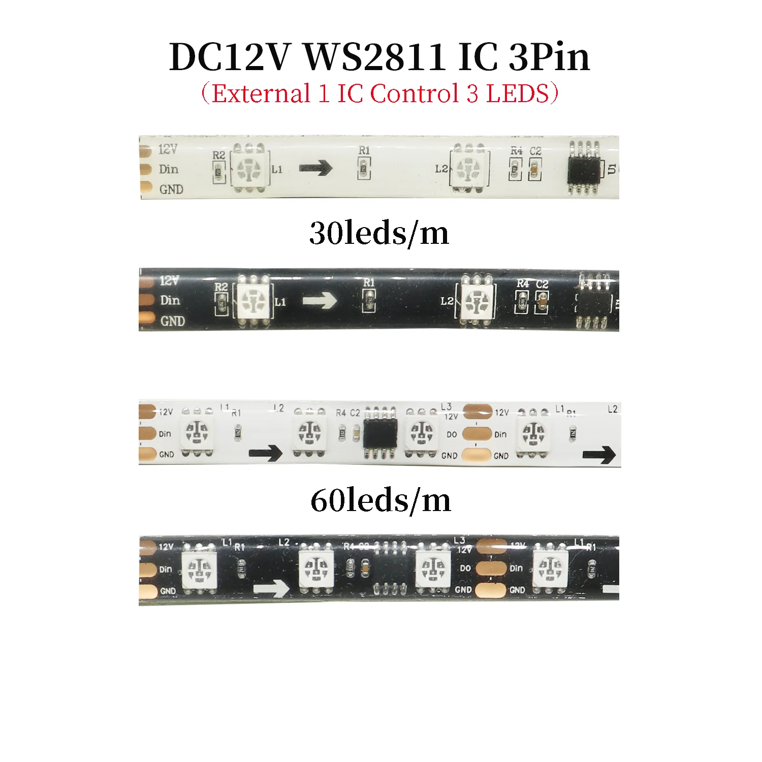 30/60leds/m WS2811 Addressable Colorful LED Strip Programmable running water RGB Lights with 1 IC Control 3 Leds Lighting lamp
30/60leds/m WS2811 Addressable Colorful LED Strip Programmable running water RGB Lights with 1 IC Control 3 Leds Lighting lamp