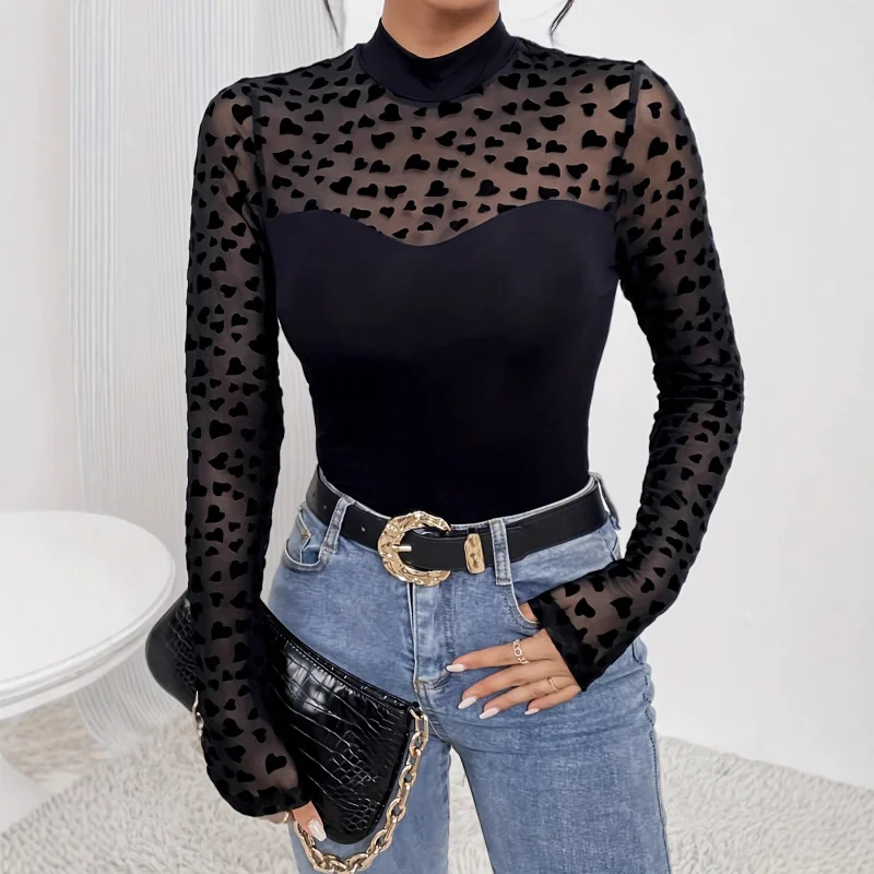 2025Spring Mesh Patchwork Long Sleeve Slim Fit Base ShirtTWomen's T-shirt
2025Spring Mesh Patchwork Long Sleeve Slim Fit Base ShirtTWomen's T-shirt