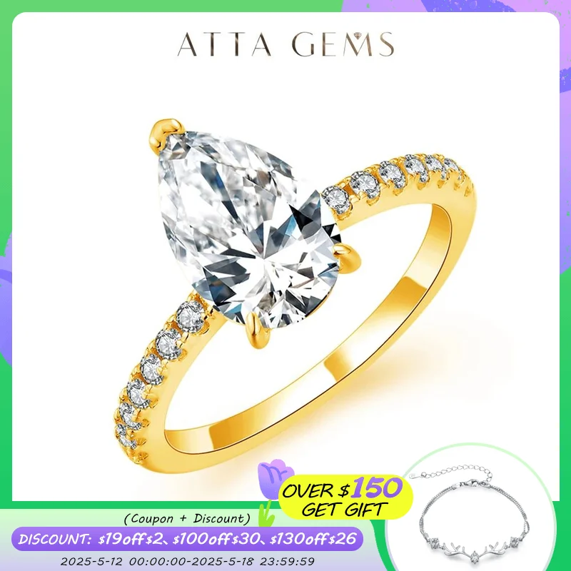 ATTAGEMS New D Color Moissanite Ring Pear Cut 3.0ct Pure 10k 14k 18k Gold Classic Wedding Engagement Ring for Women Fine Jewelry
ATTAGEMS New D Color Moissanite Ring Pear Cut 3.0ct Pure 10k 14k 18k Gold Classic Wedding Engagement Ring for Women Fine Jewelry