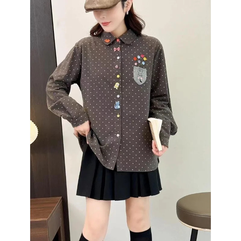 Женская рубашка с карманами и вышивкой в стиле ретро в лес, весенне-осенний свободный возрастной топ в горошек
Женская рубашка с карманами и вышивкой в стиле ретро в лес, весенне-осенний свободный возрастной топ в горошек