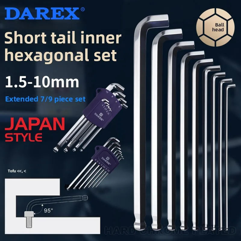 DAREX Metric Ball End Short Tail Hex Key Set 7/9 Piece Short Arm Extended High - Quality Hex Wrenches for Various Tasks 
DAREX Metric Ball End Short Tail Hex Key Set 7/9 Piece Short Arm Extended High - Quality Hex Wrenches for Various Tasks