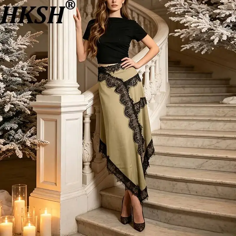 HKSH Women Sexy Long Dress O-neck Short Sleeves Patchwork Satin Lace Color Block Asymmetric Waist-Revealing Chic Dresses HK23489
HKSH Women Sexy Long Dress O-neck Short Sleeves Patchwork Satin Lace Color Block Asymmetric Waist-Revealing Chic Dresses HK23489
