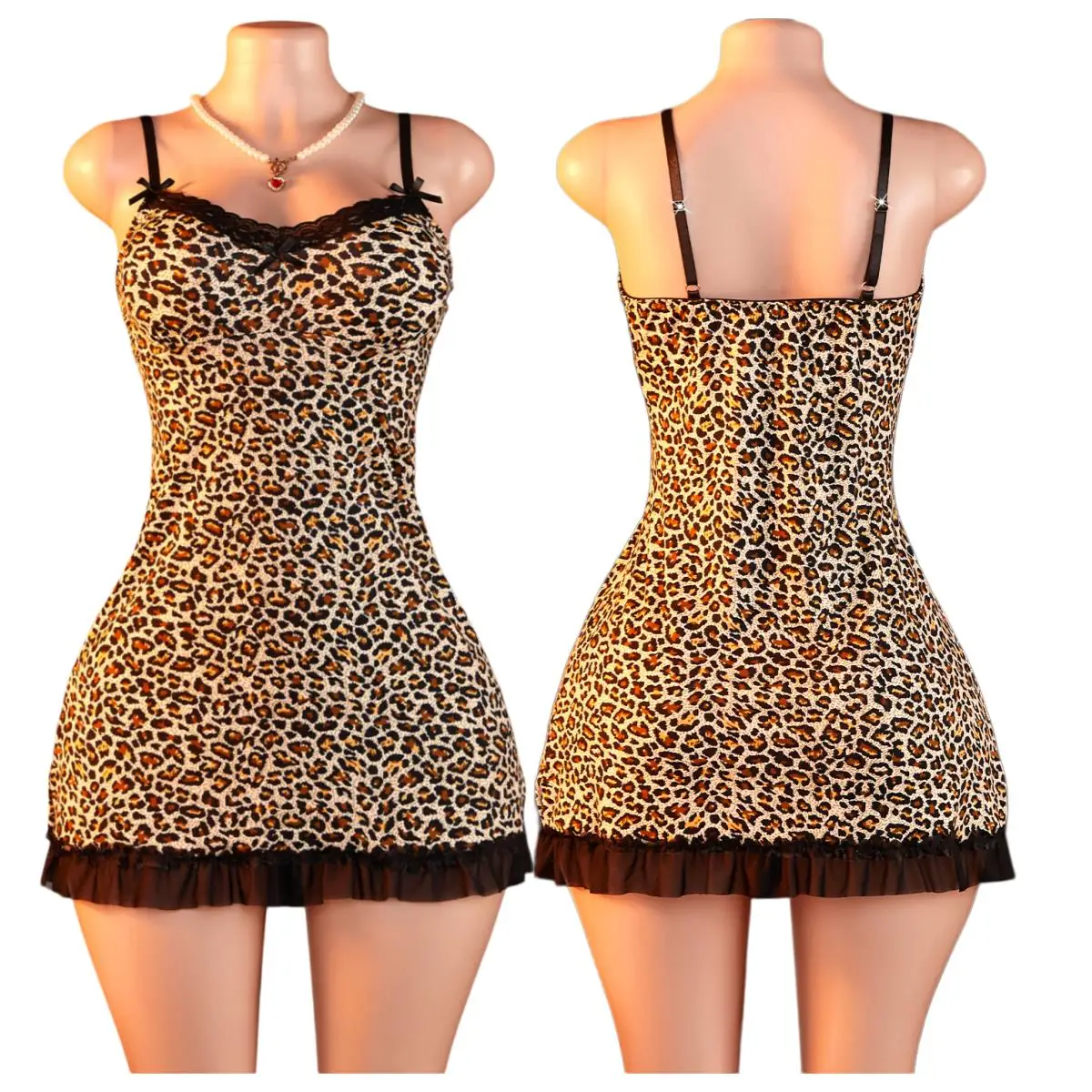 Women Leopard Print Slip Dress Sexy Lace Trim Bodycon Nightgown Spaghetti Strap See Through Mesh Babydoll Lingerie Sleepwear
Women Leopard Print Slip Dress Sexy Lace Trim Bodycon Nightgown Spaghetti Strap See Through Mesh Babydoll Lingerie Sleepwear