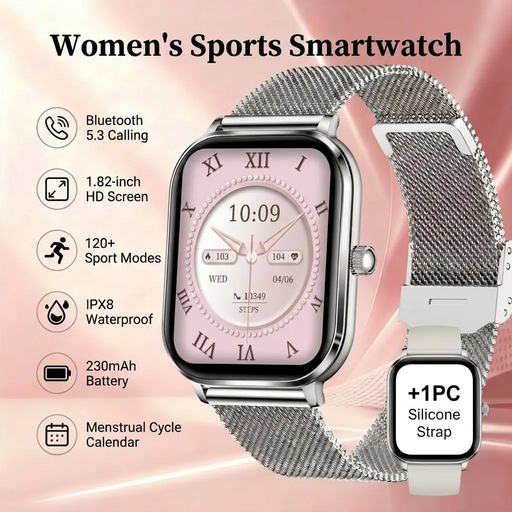 2026 ladies smartwatch,sports tracking,1.82''HD screen,IPX8 waterproof, BT Call, 120+sports mode,health management,holiday gift
2026 ladies smartwatch,sports tracking,1.82''HD screen,IPX8 waterproof, BT Call, 120+sports mode,health management,holiday gift