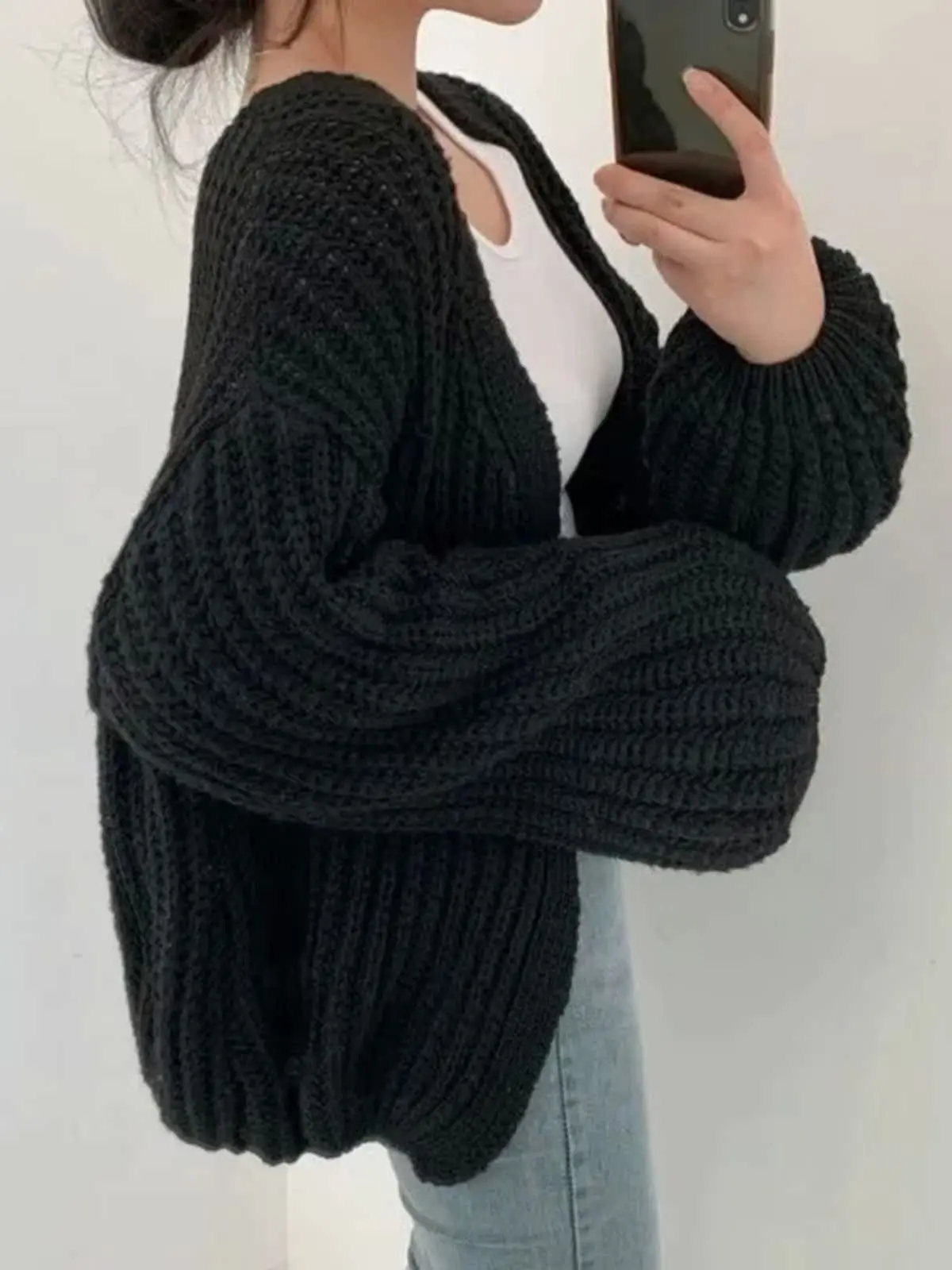 Pure Color Lantern Sve Knitted Open Cardigan Street Sle Loose Fit Long Sve V-Ne Autumn T-irt for Women 8-35
Pure Color Lantern Sve Knitted Open Cardigan Street Sle Loose Fit Long Sve V-Ne Autumn T-irt for Women 8-35