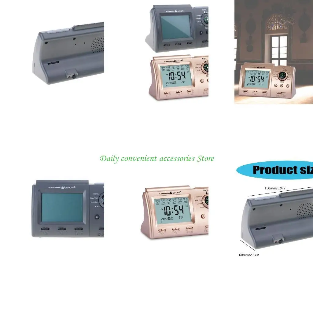 97QB Muslim Table Clock for Prayers Multifunctional Clock with Adhan Alarm blah Direction LED Light Temperature Display
97QB Muslim Table Clock for Prayers Multifunctional Clock with Adhan Alarm blah Direction LED Light Temperature Display