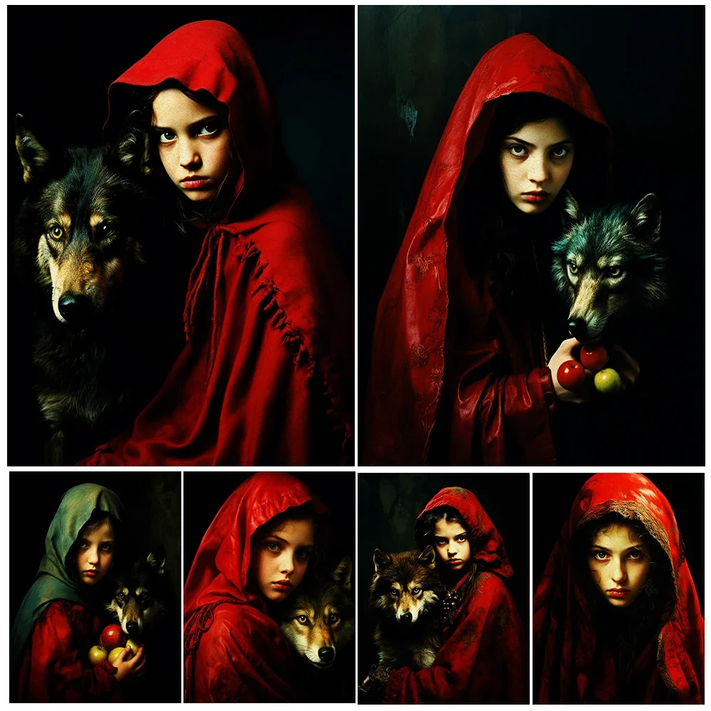 Dark Fairy Tale Little Red Riding Hood Vintage Wall Art Canvas Painting Girl And Wolf Weird Folk Fairy-Tale Art Poster And Print
Dark Fairy Tale Little Red Riding Hood Vintage Wall Art Canvas Painting Girl And Wolf Weird Folk Fairy-Tale Art Poster And Print