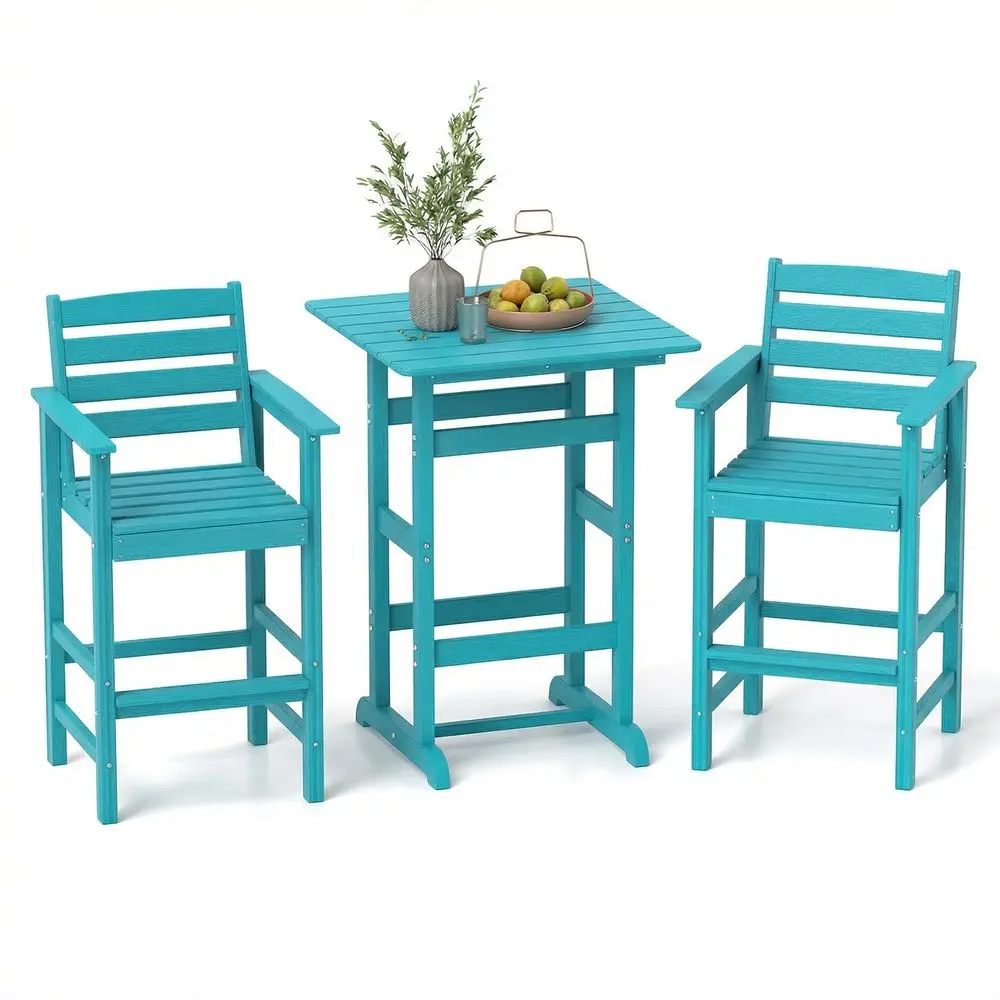 3Piece Patio HDPE Bar Set, 2 Bar Height Adirondack Armchairs w Square HighTop Table, Weatherproof Bistro Furniture Set w Footre
3Piece Patio HDPE Bar Set, 2 Bar Height Adirondack Armchairs w Square HighTop Table, Weatherproof Bistro Furniture Set w Footre