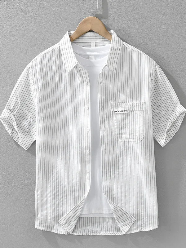 Summer Men's Casual Loose Striped irt ort Sve Color Woven Vintage Waed Breathable Faion Urban Sle Cotton Blend
Summer Men's Casual Loose Striped irt ort Sve Color Woven Vintage Waed Breathable Faion Urban Sle Cotton Blend