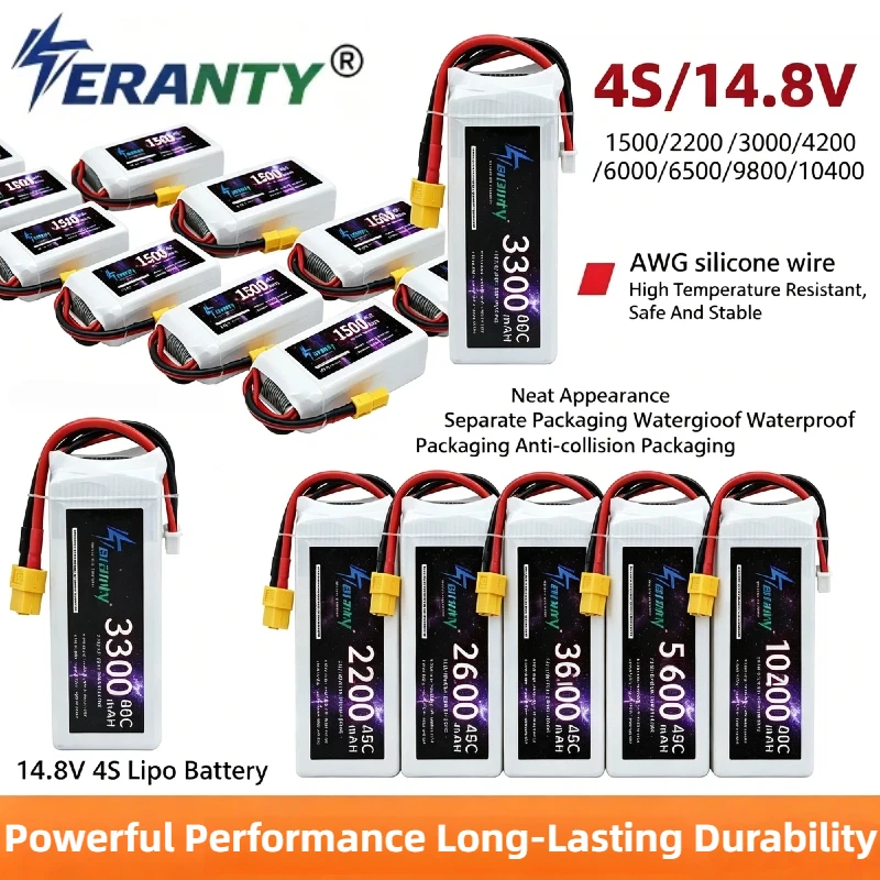 4S 14.8V LiPo Battery 1500-10400mAh Optional, Rechargeable Lithium Cell as Spare Parts for RC Car, Drone & Racing Models
4S 14.8V LiPo Battery 1500-10400mAh Optional, Rechargeable Lithium Cell as Spare Parts for RC Car, Drone & Racing Models