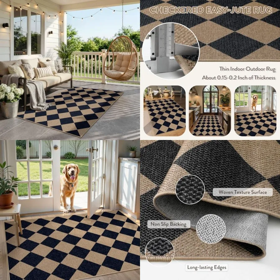 Colette Checkered Easy Jute Entry Rug, 3x5 Black Outdoor Patio Rug for Living Room Farmhouse Neutral Carpet, Washable Non Slip
Colette Checkered Easy Jute Entry Rug, 3x5 Black Outdoor Patio Rug for Living Room Farmhouse Neutral Carpet, Washable Non Slip