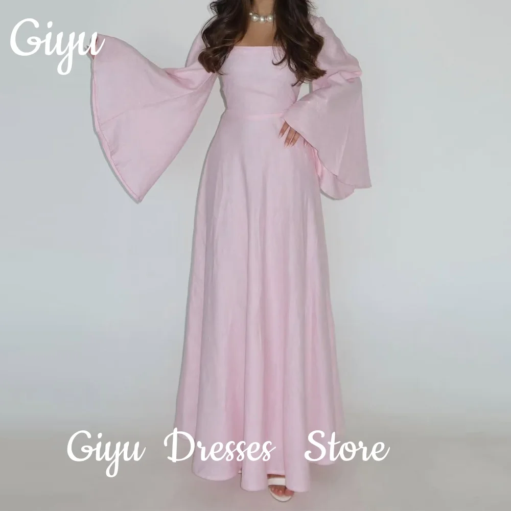 Giyu Elegant Square Collar Pink Formal Party Gown Cap Long Pleat Sleeve Saudi Arabic Prom Dresses Customized Evening Gown 2025
Giyu Elegant Square Collar Pink Formal Party Gown Cap Long Pleat Sleeve Saudi Arabic Prom Dresses Customized Evening Gown 2025