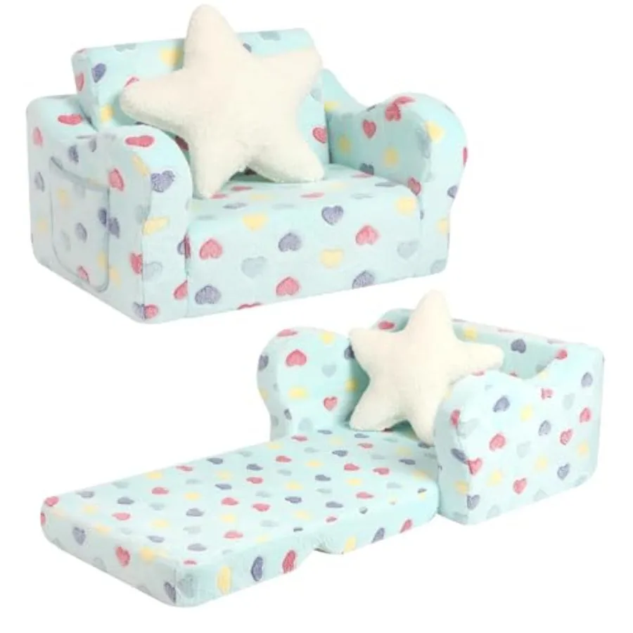 Toddler Couch, 2-in-1 Soft Couch Fold Out with Star Pillow, Foldable Sofa to Lounger,,Colorful Heart
Toddler Couch, 2-in-1 Soft Couch Fold Out with Star Pillow, Foldable Sofa to Lounger,,Colorful Heart