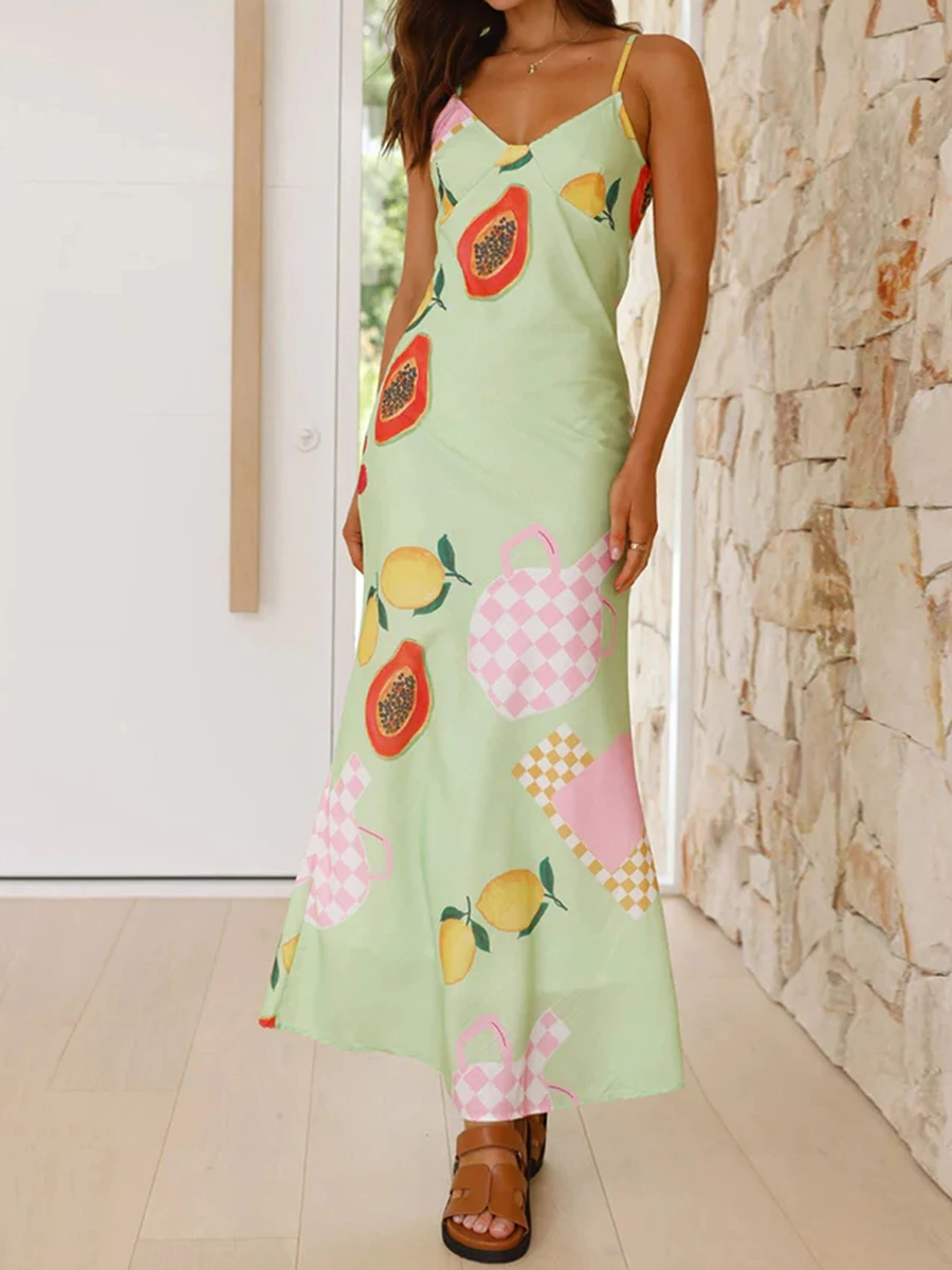 Women'S Camisole Printed Casual A-Line Skirt Spaghetti Strap V-Neck Fruit Printed Swing Skirt Summer Long Skirt
Women'S Camisole Printed Casual A-Line Skirt Spaghetti Strap V-Neck Fruit Printed Swing Skirt Summer Long Skirt