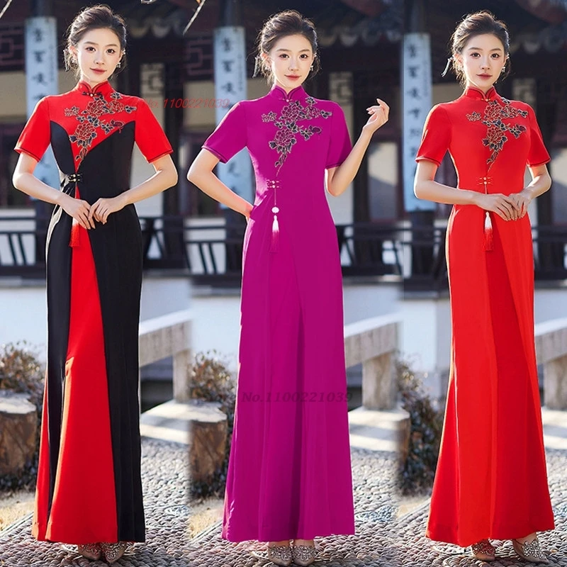 2026 Вьетнамское платье аодай, китайское винтажное платье ципао, с вышивкой национальным цветком, улучшенный чонсам, традиционное банкетное платье
2026 Вьетнамское платье аодай, китайское винтажное платье ципао, с вышивкой национальным цветком, улучшенный чонсам, традиционное банкетное платье