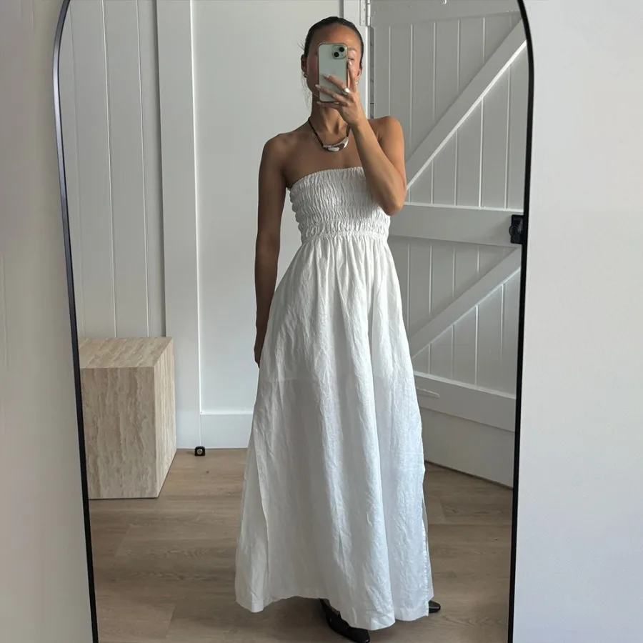 【New style】Cotton tube top dress 2026 summer new style vacation off-the-shoulder pleated high-waist long dress
【New style】Cotton tube top dress 2026 summer new style vacation off-the-shoulder pleated high-waist long dress