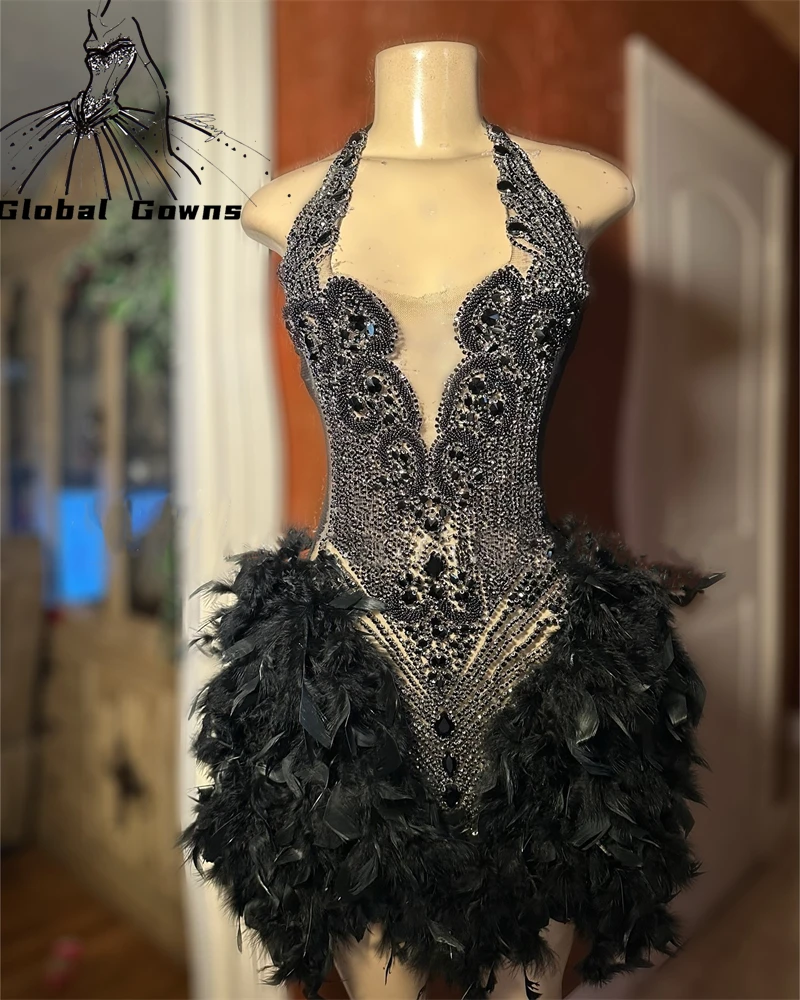 Luxury Beaded Short Prom Dresses Black Girls Crystal Feathers Birthday Party Rhinestone Mini Cocktail Formal Gowns Customized
Luxury Beaded Short Prom Dresses Black Girls Crystal Feathers Birthday Party Rhinestone Mini Cocktail Formal Gowns Customized