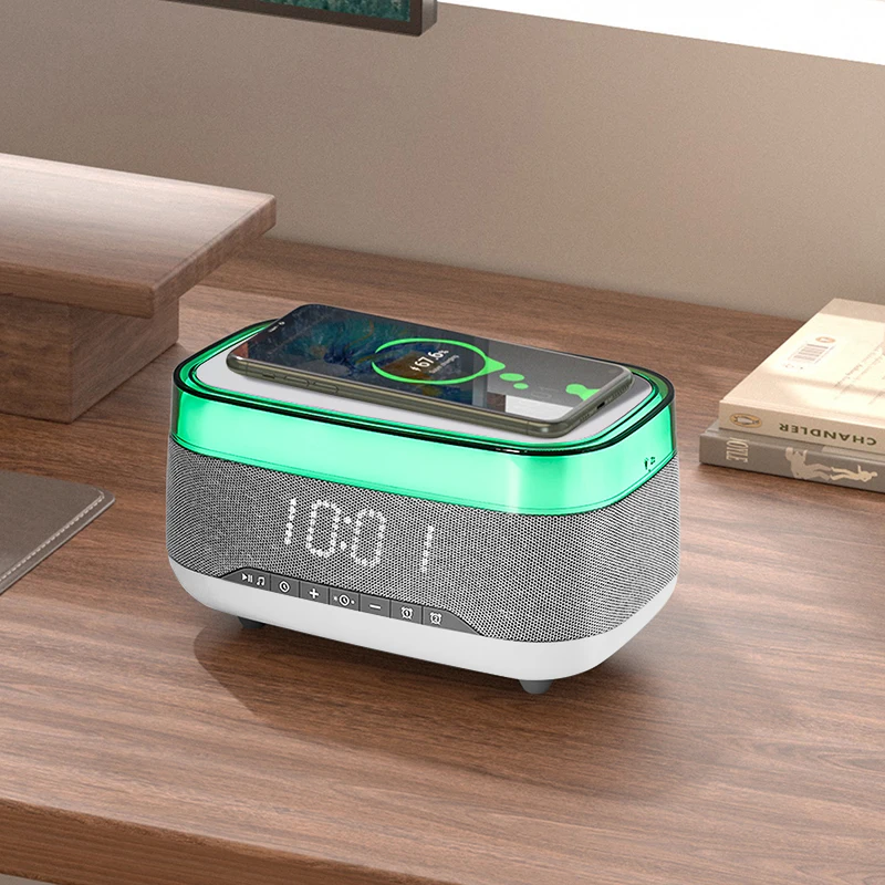 Multifunction Smart Blue Tooth Speaker with Wireless Charger and Alarm Clock