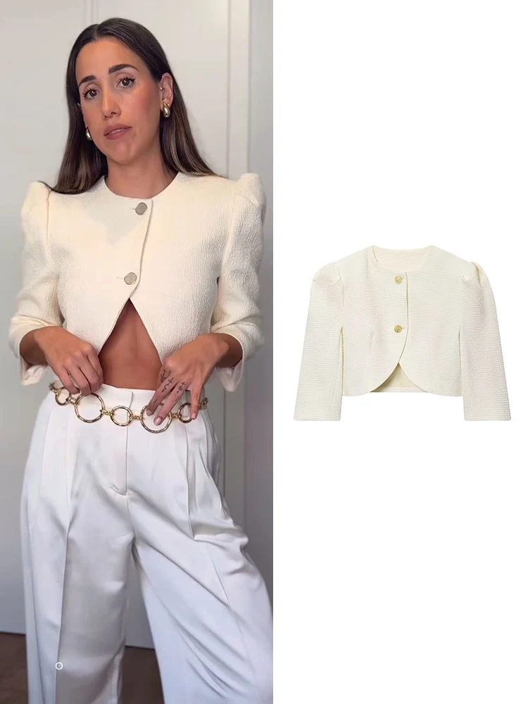 Women New Cropped Coat 2025 Temperament Women Clothing Chic Half Sleeves Tops O-neck Puff Sleeve Button Up Solid Lady Jackets
Women New Cropped Coat 2025 Temperament Women Clothing Chic Half Sleeves Tops O-neck Puff Sleeve Button Up Solid Lady Jackets