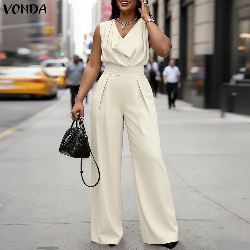 VONDA Elegant Summer Women Jumpsuits Sleeveless Fashion Wide Leg Jumpsuits Rompers Playsuit OL Work Overalls Solid Trousers
VONDA Elegant Summer Women Jumpsuits Sleeveless Fashion Wide Leg Jumpsuits Rompers Playsuit OL Work Overalls Solid Trousers