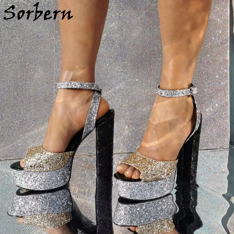 Sorbern Silver Gold Glitter Ankle Strap Sandal Open Toe Strappy Sandals Platform Chunky High Heeled Party Shoes
Sorbern Silver Gold Glitter Ankle Strap Sandal Open Toe Strappy Sandals Platform Chunky High Heeled Party Shoes