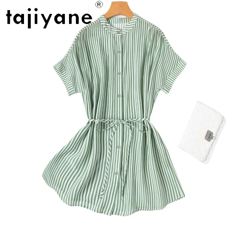 TAJIYANE 100% шелковая блузка из тутового шелкопряда, зелено-белая в полоску, с коротким рукавом, с поясом, средней длины, летний топ, женская одежда 2026
TAJIYANE 100% шелковая блузка из тутового шелкопряда, зелено-белая в полоску, с коротким рукавом, с поясом, средней длины, летний топ, женская одежда 2026