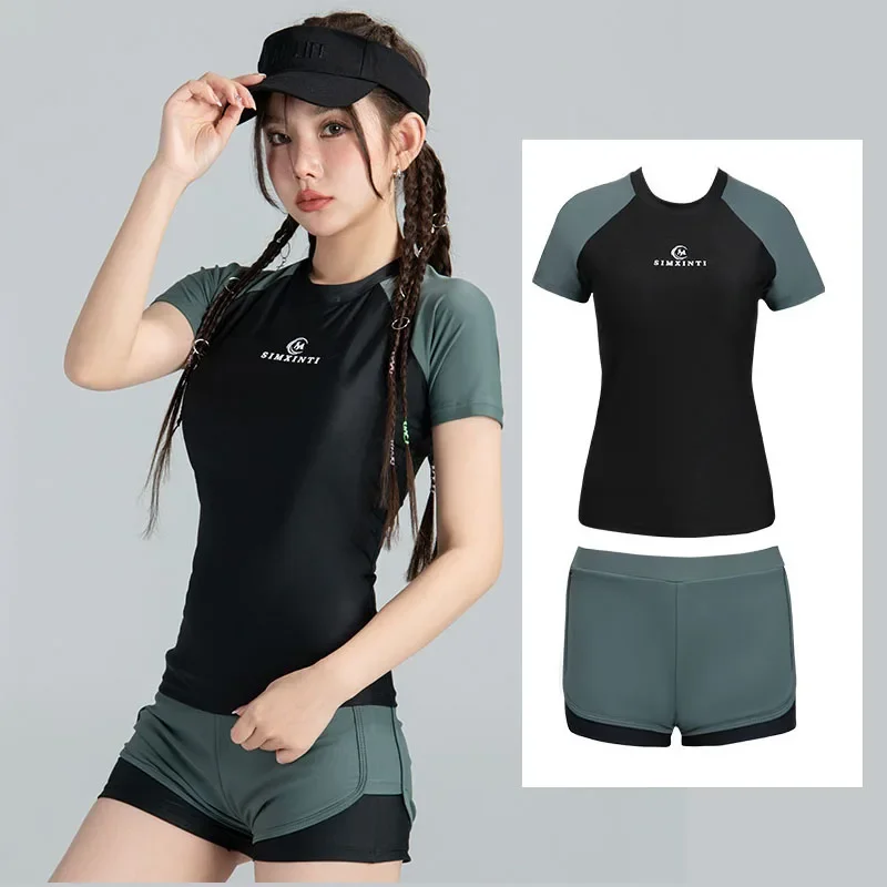 Women's Two Piece Rash Guard Set Short Sleeve Swim Shirt with Bottom UV Sun ProtectQuick Dry Workout Slim Fit Athletic Tracksuit
Women's Two Piece Rash Guard Set Short Sleeve Swim Shirt with Bottom UV Sun ProtectQuick Dry Workout Slim Fit Athletic Tracksuit