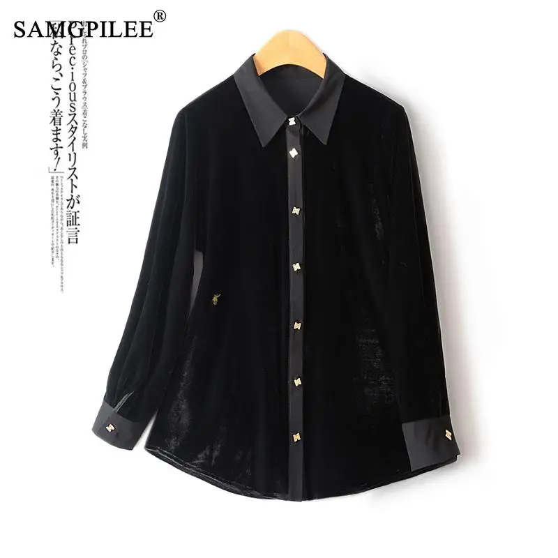 Fashion Woman Blouse 2023 Autumn Winter Single Breasted Chiffon Patchwork Velvet Solid Shirt Draped Loose Long Sleeved Y2K Tops
Fashion Woman Blouse 2023 Autumn Winter Single Breasted Chiffon Patchwork Velvet Solid Shirt Draped Loose Long Sleeved Y2K Tops