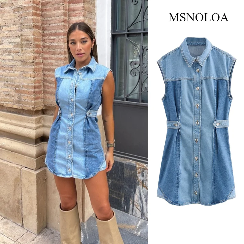 MSNOLOA 2024 spring/Summer Casual Denim Women Dresses Fashion Vintage Patchwork Turn-down Collar Sashes Sleeveless Mini Dresses
MSNOLOA 2024 spring/Summer Casual Denim Women Dresses Fashion Vintage Patchwork Turn-down Collar Sashes Sleeveless Mini Dresses