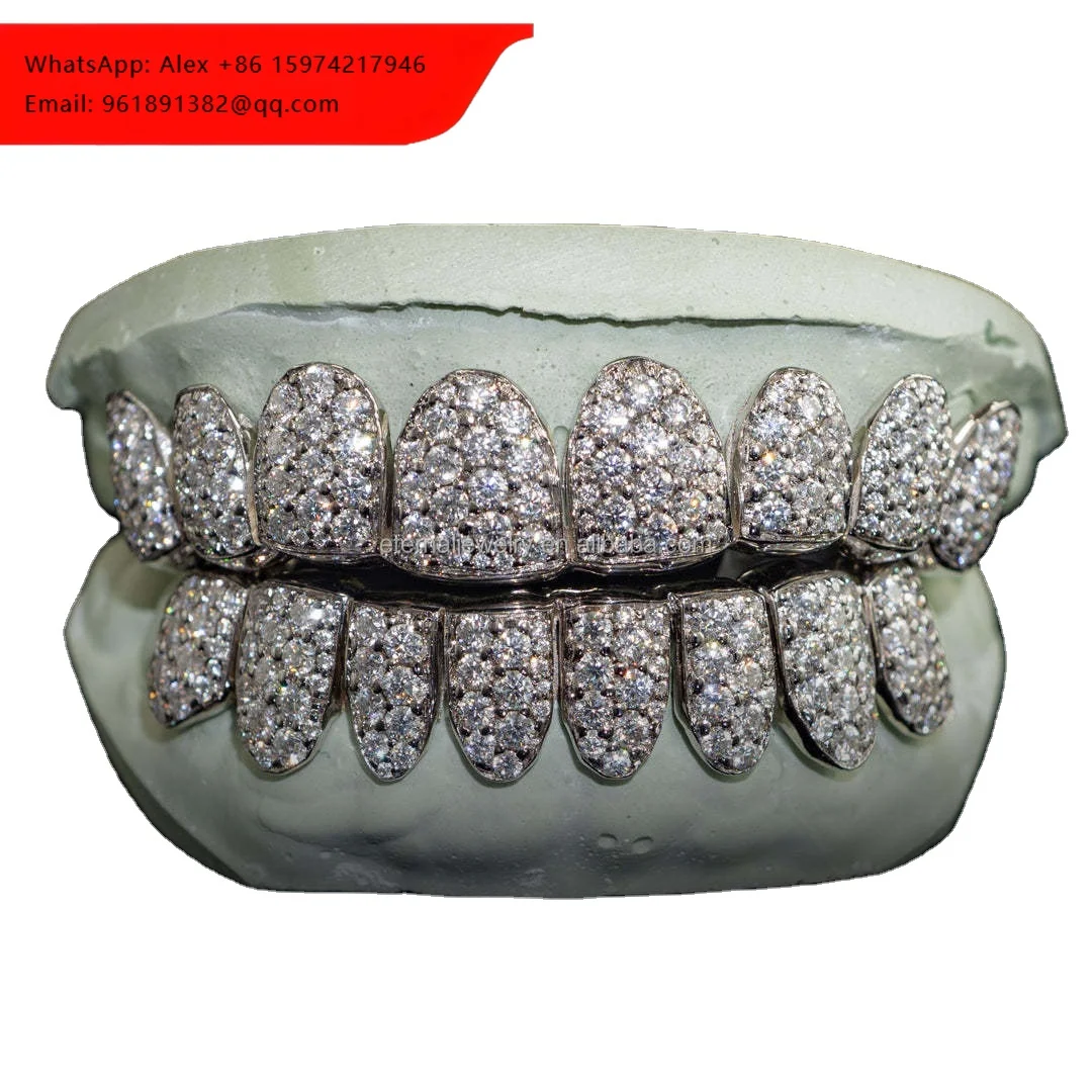 925 Sterling Silver Hip Hop Jewelry Honeycomb SettingTeeth Grillz With Custom Rich Ice Out Moissanite Diamond Grillz
925 Sterling Silver Hip Hop Jewelry Honeycomb SettingTeeth Grillz With Custom Rich Ice Out Moissanite Diamond Grillz