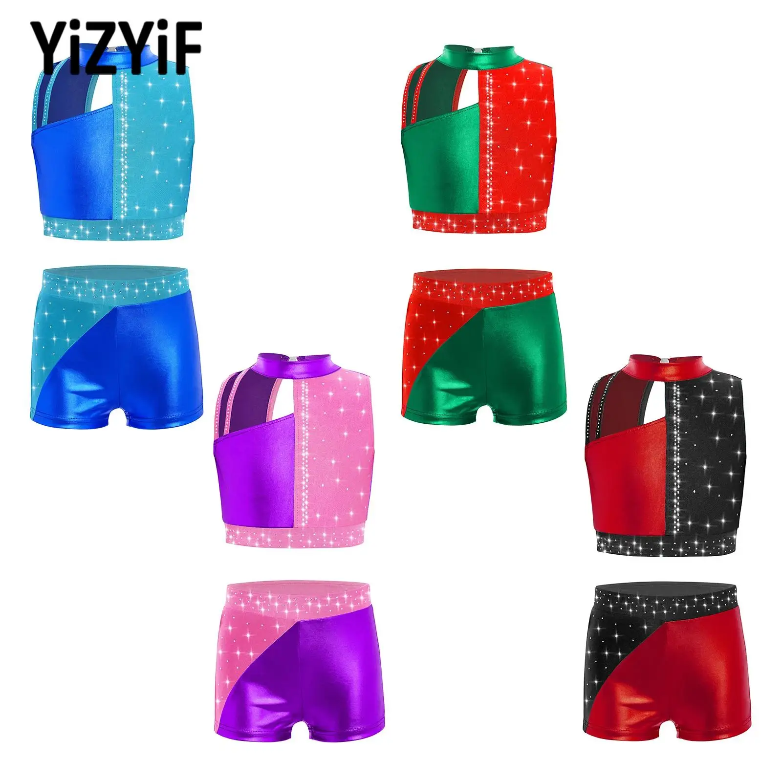 Children Gymnastics Dance Outfit Girls Ballet Dance Figure Skating Outfit Rhinestones Sleeveless Metallic Crop Top+Shorts Sets
Children Gymnastics Dance Outfit Girls Ballet Dance Figure Skating Outfit Rhinestones Sleeveless Metallic Crop Top+Shorts Sets